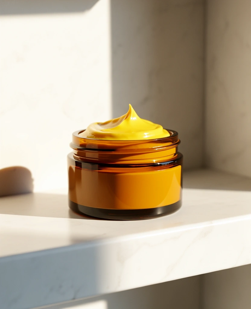 Rich face cream in amber jar